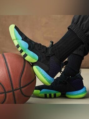 Mens adidas Trae Young 2.0 Basketball Shoes in Black & Neon Green